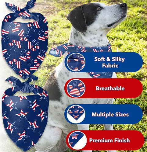 Miniatura 4 de Bandana para perro del 4 de julio, paquete de 2 bandanas de perro con bandera estadounidense para perros medianos y grandes, patriótico de Estados