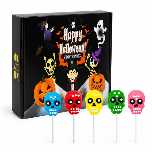 Miniatura 3 de Fruidles Paletas de calavera para Halloween, Día de los Muertos, caramelos duros, envueltos individualmente (paquete de 48)
