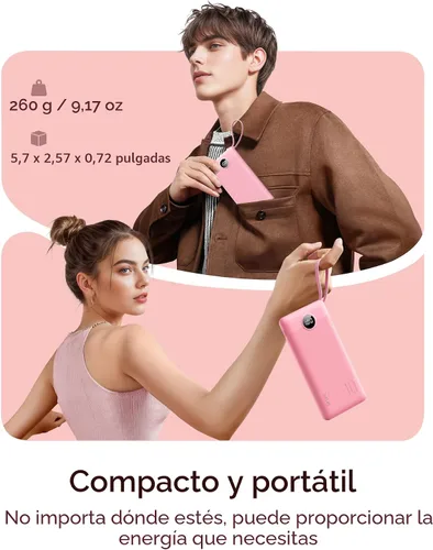 Miniatura 2 de VRURC Cargador de teléfono portátil, cargador portátil de viaje con 4 cables, 5 salidas 2 entradas banco de energía USB C delgado, cables integrados
