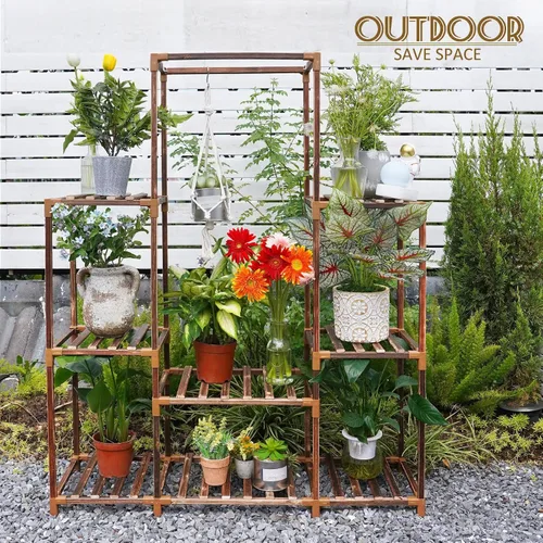 Miniatura 4 de Uneedem Soporte para plantas para interiores y exteriores, estante alto para múltiples plantas, 8 niveles, 12 macetas, estante grande de madera