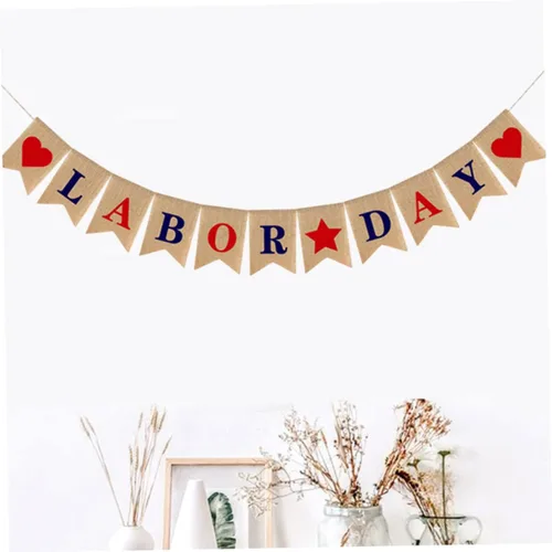Miniatura 7 de Bandera del Día del Trabajo, adornos de arpillera, decoración del hogar, decoración de fiesta de trabajo, pancarta del 4 de julio, pancarta