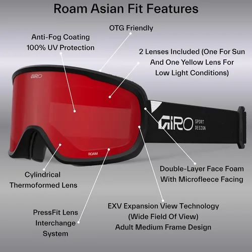 Miniatura 3 de Giro Roam Asian Fit - Gafas de esquí para hombres, mujeres y jóvenes, 2 lentes incluidas, antivaho - OTG