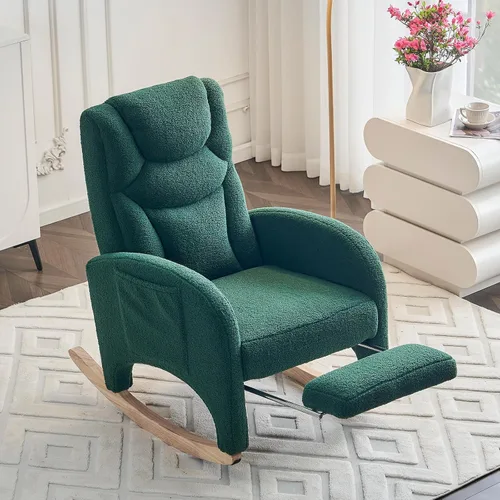 Miniatura 9 de FOXHUNTER Mecedora para guardería, moderna silla deslizante con reposapiés ajustable y patas de madera maciza, respaldo alto, silla de guardería