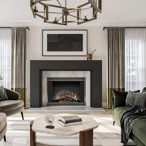 Miniatura 9 de Modern Ember Sabine Kit de Marco Envolvente de Repisa de Chimenea de Madera, Negro Apertura de 48" x 42" 72" x 54" Total Estética Moderna