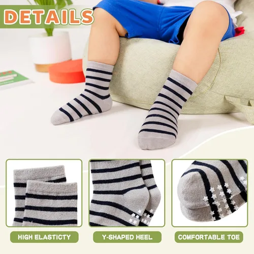 Miniatura 4 de Calcetines con Agarre Antideslizante para Niños Pequeños Calcetines de Tripulación de Algodón Anti Resbalón para Bebés Niños y Niñas 12 Pares