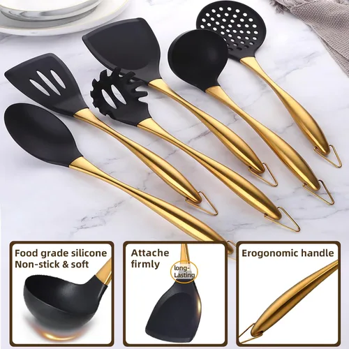 Miniatura 2 de Juego de utensilios de cocina, juego de 6 utensilios de cocina de silicona antiadherente grandes, hechos de silicona de grado alimenticio resistente