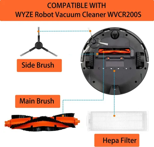 Miniatura 5 de Piezas de repuesto para robot aspirador WYZE WVCR200S Accesorios, 1 cepillo de rodillo principal, 4 cepillos laterales, 2 filtros Hepa, 1 cepillo