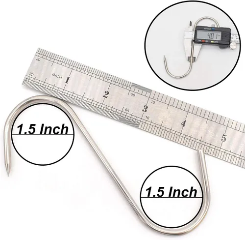 Miniatura 4 de 20 ganchos de carne de 5 pulgadas, gancho en S de acero inoxidable de 0.157 pulgadas para colgar, pollo, caza, ahumar, costillas, pescado, carne