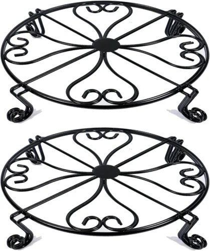NSYOOMH Paquete de 2 soportes de metal negro inoxidable de 10 pulgadas y 12 pulgadas para plantas resistentes al aire libre en interiores, soporte