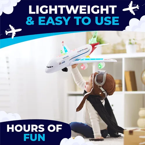 Miniatura 6 de Toysery Juguete de avión o aerobús con hermosas y atractivas luces intermitentes y sonidos realistas de motor a chorro, acción de choca y avanza