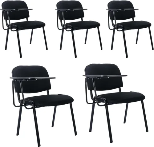 Miniatura 12 de HNY Juego de 5 sillas negras con brazo para tableta, cómodas de poliuretano, para oficina, sala de espera, apilables, sillas de recepción con mesa