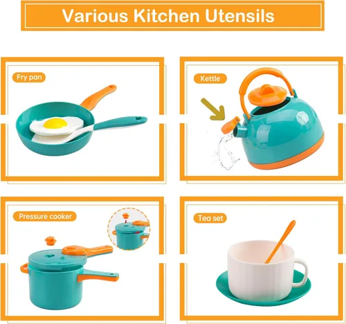 Miniatura 6 de 56 piezas de mini accesorios de cocina para niños, juego de cocina de simulación con utensilios de cocina, vajilla y 2 juegos de frutas, regalo