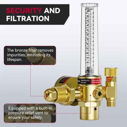 Miniatura 6 de ARCCAPTAIN Regulador de Argón/CO2/Helio, Medidor de Flujo MIG y TIG Regulador de Gas Medidor de Soldadura, 0-4000 PSI, 0-180+ CFH, Conexión
