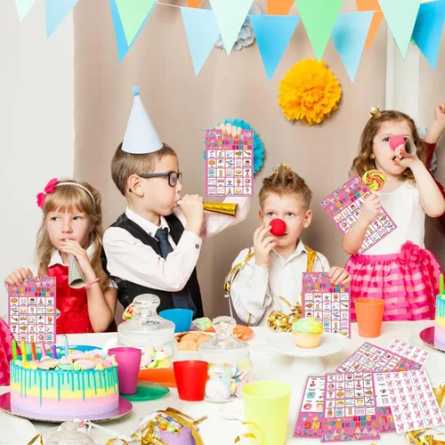 Miniatura 4 de Juego de bingo de cumpleaños para niños, niñas y adultos, tarjetas de bingo de cumpleaños para 24 jugadores, suministros para fiesta de cumpleaños