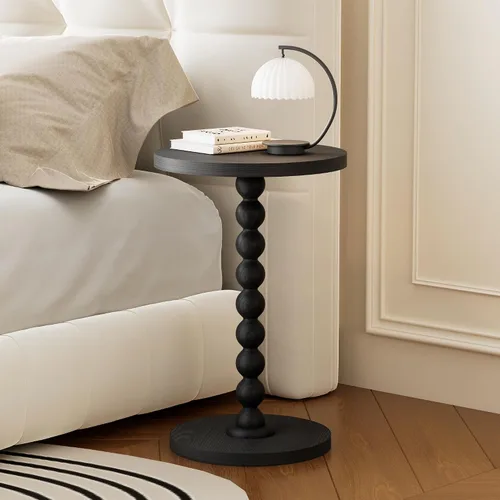 Miniatura 2 de Mesa auxiliar redonda, mesa de bebidas para espacios pequeños, mesita de noche moderna con patas de madera de goma para sala de estar, dormitorio