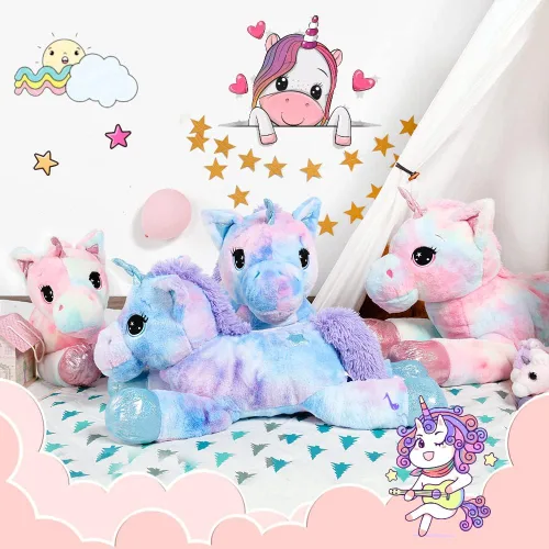 Miniatura 7 de Muiteiur Animal de peluche de unicornio de 31.6 pulgadas, unicornio de peluche grande para niñas, almohada de felpa suave, regalos para niñas y Azul
