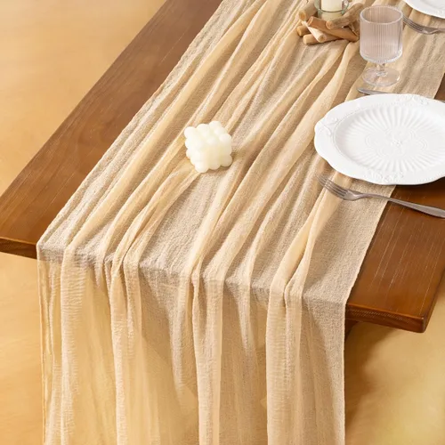 Miniatura 7 de Socomi Camino de mesa de gasa verde oliva de verano de 120 pulgadas, rústico bohemio, camino de tela de queso para bodas, fiestas, baby shower