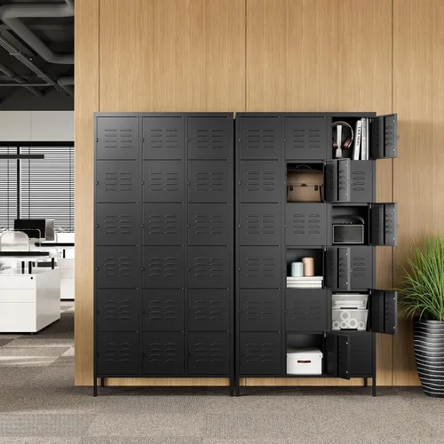 Miniatura 6 de Letaya Taquillas de metal para empleados: armario de almacenamiento de 18 puertas con estantes y gabinete de acero con cerradura para la escuela