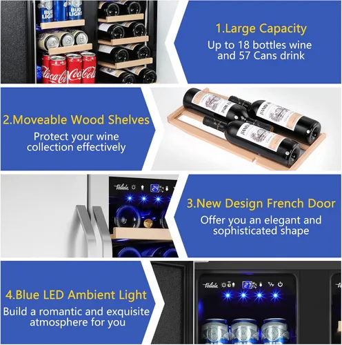 Miniatura 5 de Refrigerador Enfriador de Vinos de 8 Botellas, Refrigerador Pequeño de Vino, Mini Refrigerador de Vino de Encimera con Puerta de Vidrio, Bodegas