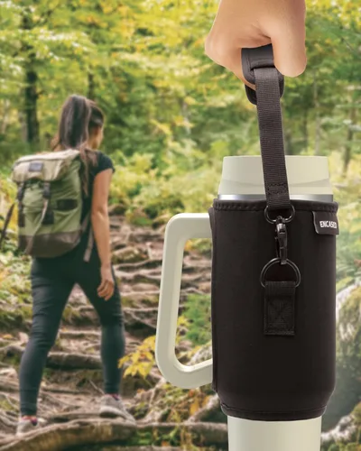 Miniatura 5 de Vaso de 40 onzas a prueba de fugas con asa y bolsa de transporte, botella de agua aislada a prueba de derrames con tapa deportiva para popote y Crema
