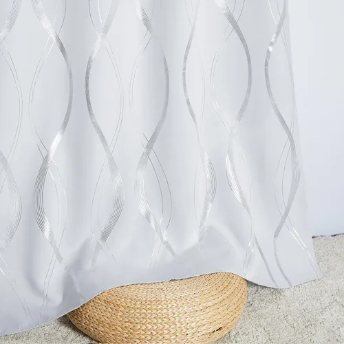 Miniatura 5 de NICETOWN - Cortinas opacas extra largas para ventana grande, color blanco grisáceo, 2 paneles, 52 x 102 pulgadas, líneas onduladas impresas de 1