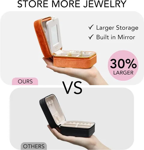 Miniatura 51 de BLUTETE Joyero de viaje organizador de terciopelo con anillos de espejo, aretes, collares, caja organizadora de almacenamiento (negro)