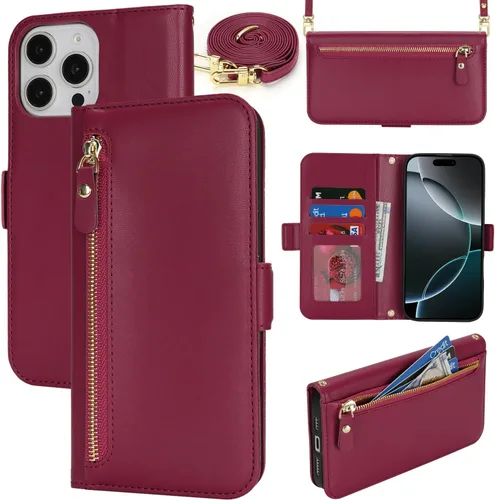 Miniatura 62 de Lipvina Funda tipo cartera para iPhone 12 Pro Max / 13 Pro Max para mujeres, bolsillo con cremallera, funda de teléfono de cuero PU con soporte