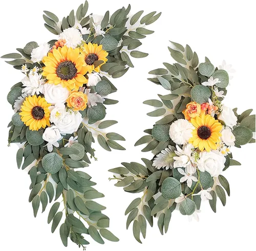 Miniatura 12 de Letreros florales de bienvenida de boda (paquete de 2), flores de arco de boda para decoración de boda y decoración de fondo de recepción (azul)