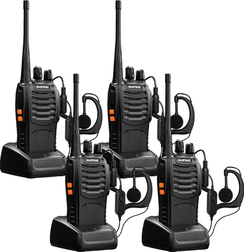 Baofeng Walkie Talkies - Radios bidireccionales de largo alcance con auriculares, paquete de 4 unidades UHF recargables de mano BF-888s Walkie