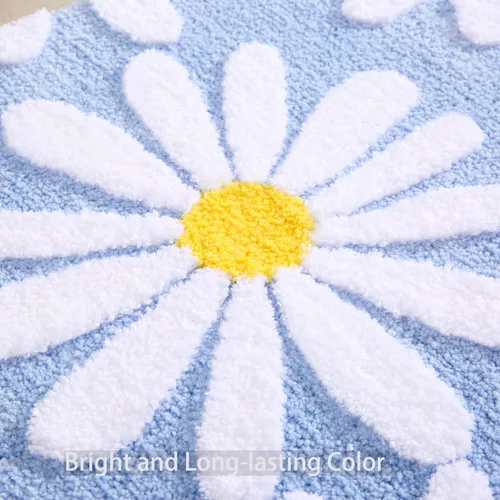 Miniatura 5 de QJHOMO Alfombra de baño azul con diseño de margaritas, decoración de flores blancas y amarillas, alfombra antideslizante de microfibra, súper Azul