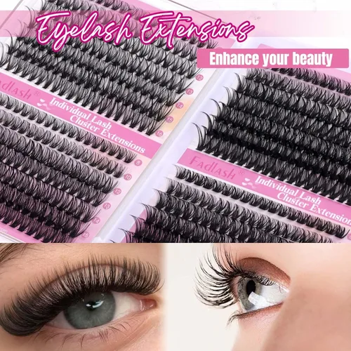 Miniatura 5 de FADLASH 546 racimos de pestañas onduladas 30D+40D+50D+60D, extensiones de pestañas naturales individuales de 0.315-0.630 in, banda fina suave