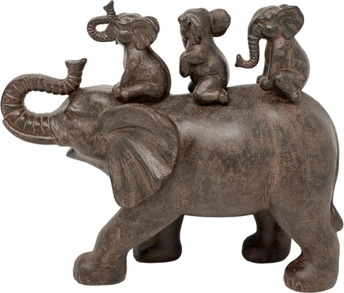 Miniatura 5 de Nature's Mark Estatua de resina de 8 pulgadas de alto, 3 elefantes montando un elefante, decoración decorativa para el hogar (marrón)