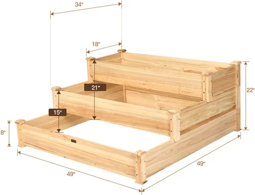 Miniatura 7 de Conjunto de cama de jardín elevada de madera Giantex, caja de plantación rectangular para verduras, frutas, flores, hierbas, cama de plantación