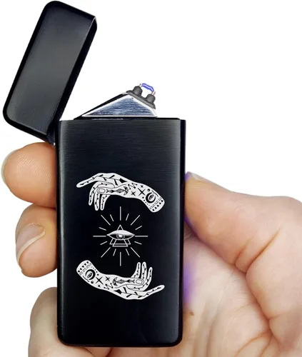 Miniatura 15 de Encendedor eléctrico de doble arco, recargable, USB, resistente al viento, de plasma, sin llama, para hombres (estilo 12 - sol/luna)
