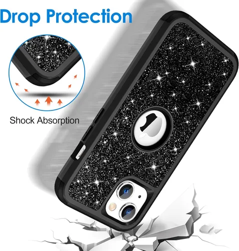 Miniatura 2 de Hython Funda para iPhone 13 Funda con Purpurina, Bonita Cubierta Brillante Resplandeciente con Brillo, Resistente 3 en 1 Híbrida de PC Duro TPU