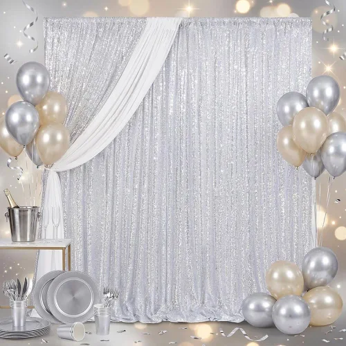 Miniatura 58 de Cortinas con lentejuelas doradas, 2 unidades de 2 x 8 pies, con brillantina, telón de fondo para bodas Rojo
