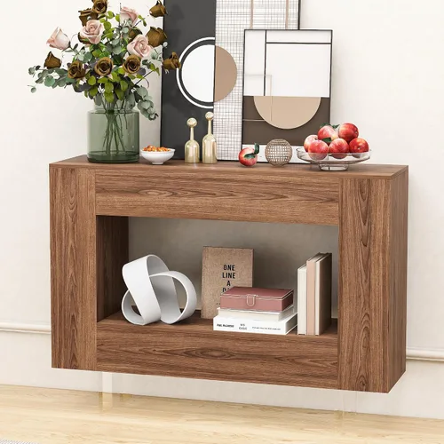 Miniatura 11 de Mesa de entrada de alto brillo con puertas abiertas, gabinete de consola moderno brillante con estante abierto para vestíbulo, sala de estar