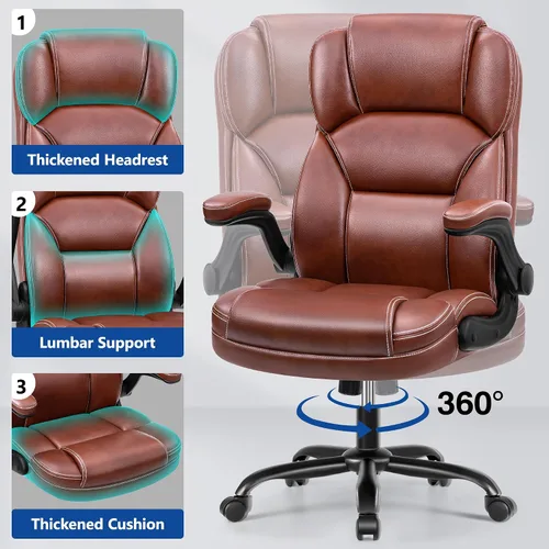 Miniatura 7 de Silla de oficina ejecutiva de cuero PU, silla ergonómica de respaldo medio para computadora y juegos con altura ajustable, giratoria con ruedas