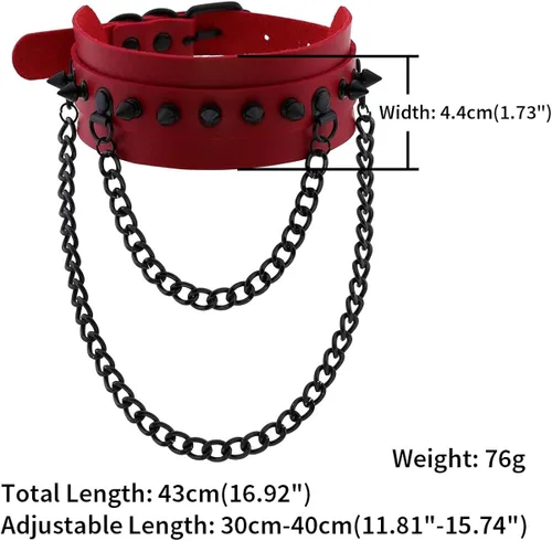 Miniatura 2 de FM FM42 Unisex Multicolor Simulated Leather PU Black-Tone Rivets Spike Spiked 2 Layer Chains Choker Collar Necklace