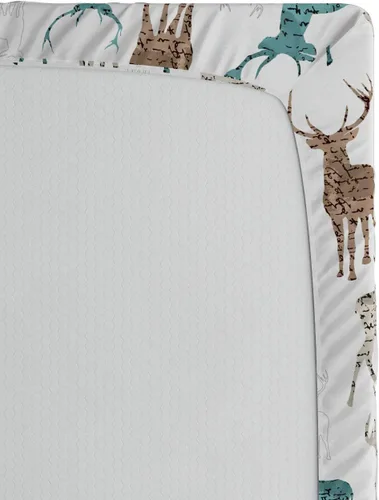 Miniatura 4 de Ambesonne Sábana bajera ajustable de ciervos, animales con patrón de texto antiguo, tema navideño, ilustración de estilo vintage, ropa de cama