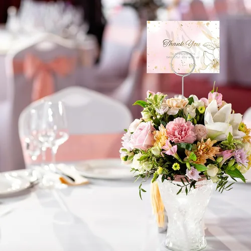 Miniatura 4 de Hotop 30 Piezas Soporte de Tarjetas Florales con Púas de Alambre de Metal para Tarjetas de Lugar, Soporte de 13.4 Pulgadas para Fotos y Notas, Clip