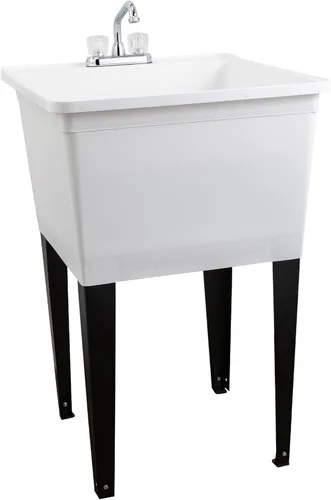 Miniatura 11 de Tehila Basics de JS Jackson Supplies - Fregadero utilitario independiente gris de 21 galones con grifo negro de 2 manijas, bañera de lavandería