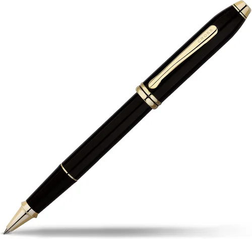 Cross Townsend Bolígrafo Rollerball Recargable Presentado en una Caja de Regalo de Lujo - Punta Media, Tinta Negra, Negro y Dorado