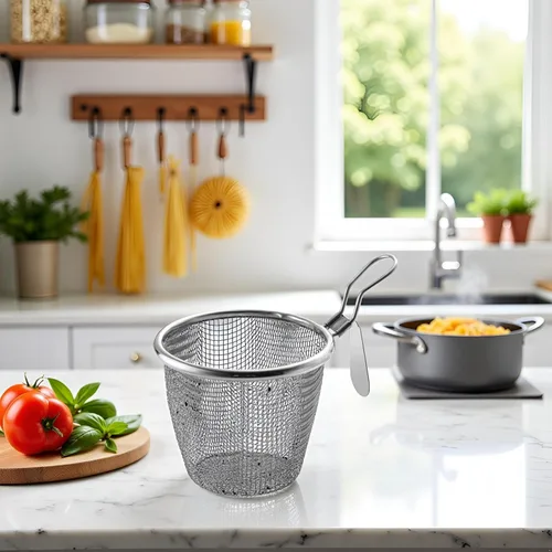 Miniatura 3 de 1 cesta de pasta de acero inoxidable, colador de fideos de bola de masa de araña de malla, colador de malla fina con asa, coladores de alimentos
