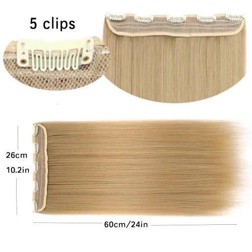 Miniatura 2 de Extensiones de cabello sintético con clip, de 24 pulgadas, 4.23 oz, extensiones de cabello natural lacio, color rosa y rojo, 5 extensiones de #118C