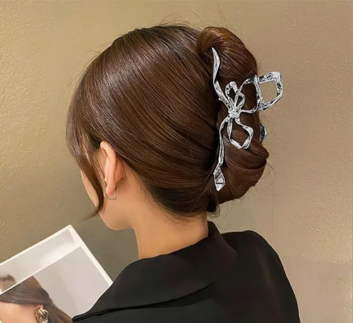 Miniatura 6 de Pinzas para el cabello de geometría plateada irregular, pasadores elegantes con diseño de lazo, adornos grandes antideslizantes y accesorios