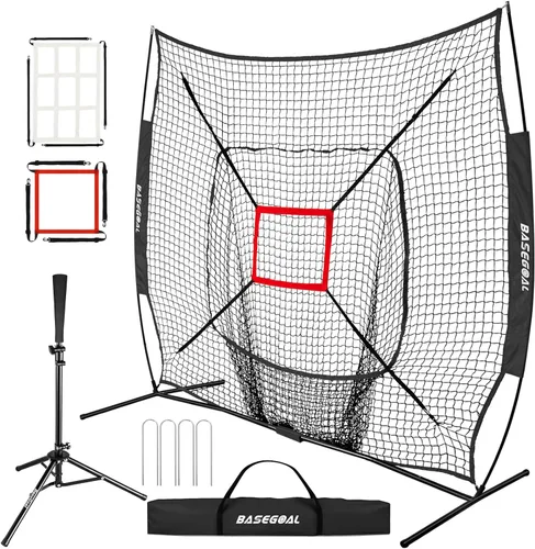 Miniatura 9 de BaseGoal Red de práctica de sóftbol de béisbol de 7 x 7 pies, respaldo de béisbol, con camiseta de bateo, para golpear lanzar, batear, atrapar