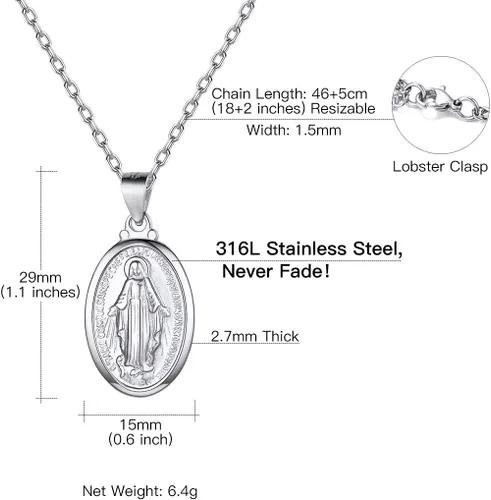 Miniatura 18 de Suplight 925 Stelring - Collar de plata virgen maría, joyería cristiana, medallón ovalado, collar con colgante (con caja de regalo)