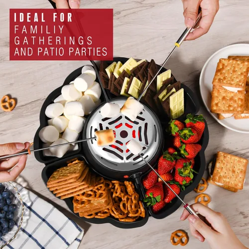 Miniatura 5 de Máquina eléctrica S'mores 2 en 1 y olla para fondue, kit de mesa para interiores con 4 tenedores para asar, 4 bandejas desmontables y 1 calentador