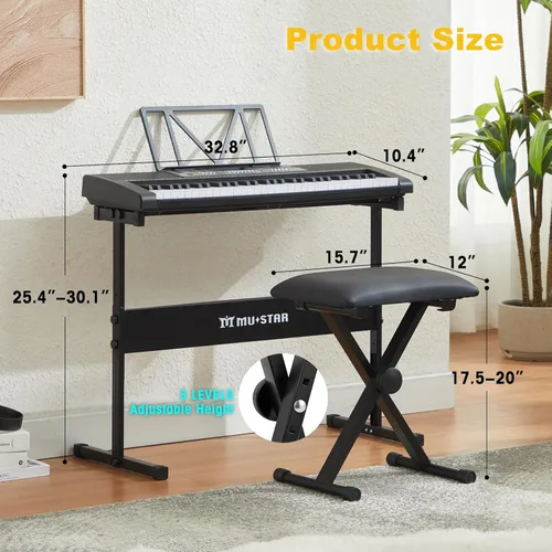 Miniatura 2 de Teclado de piano de 61 teclas, piano eléctrico con teclas iluminadas, 255 tonos/ritmos, sistema de aprendizaje inteligente, auriculares, micrófono